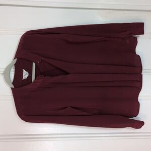 🌙 Vintage Classy Silky Hidden Button Oxblood Button Down Blouse